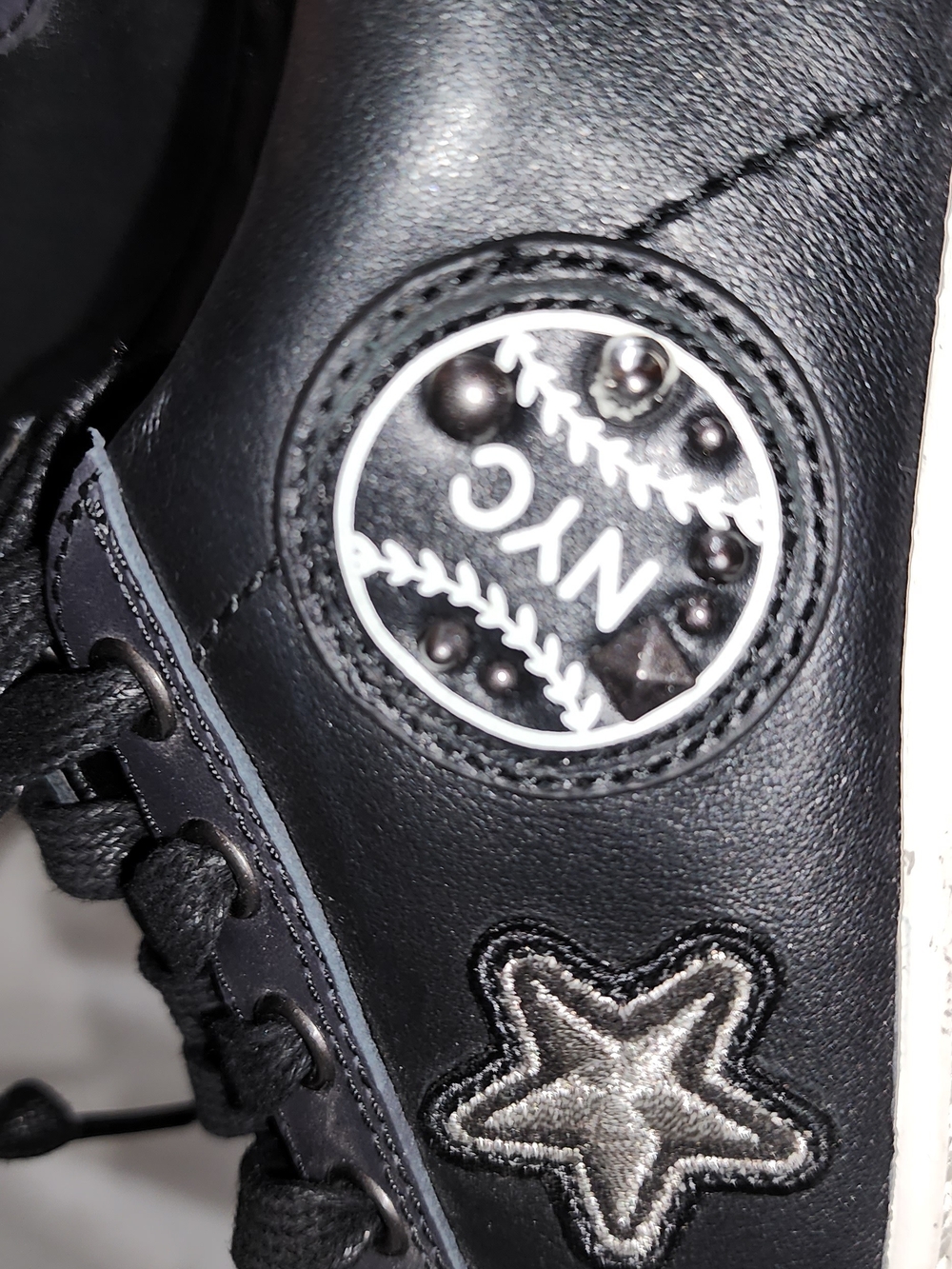 COACH Porter Black Leather Embellished Sneakers Stars Studs NYC Patches [Size] - Picture 12 of 13
